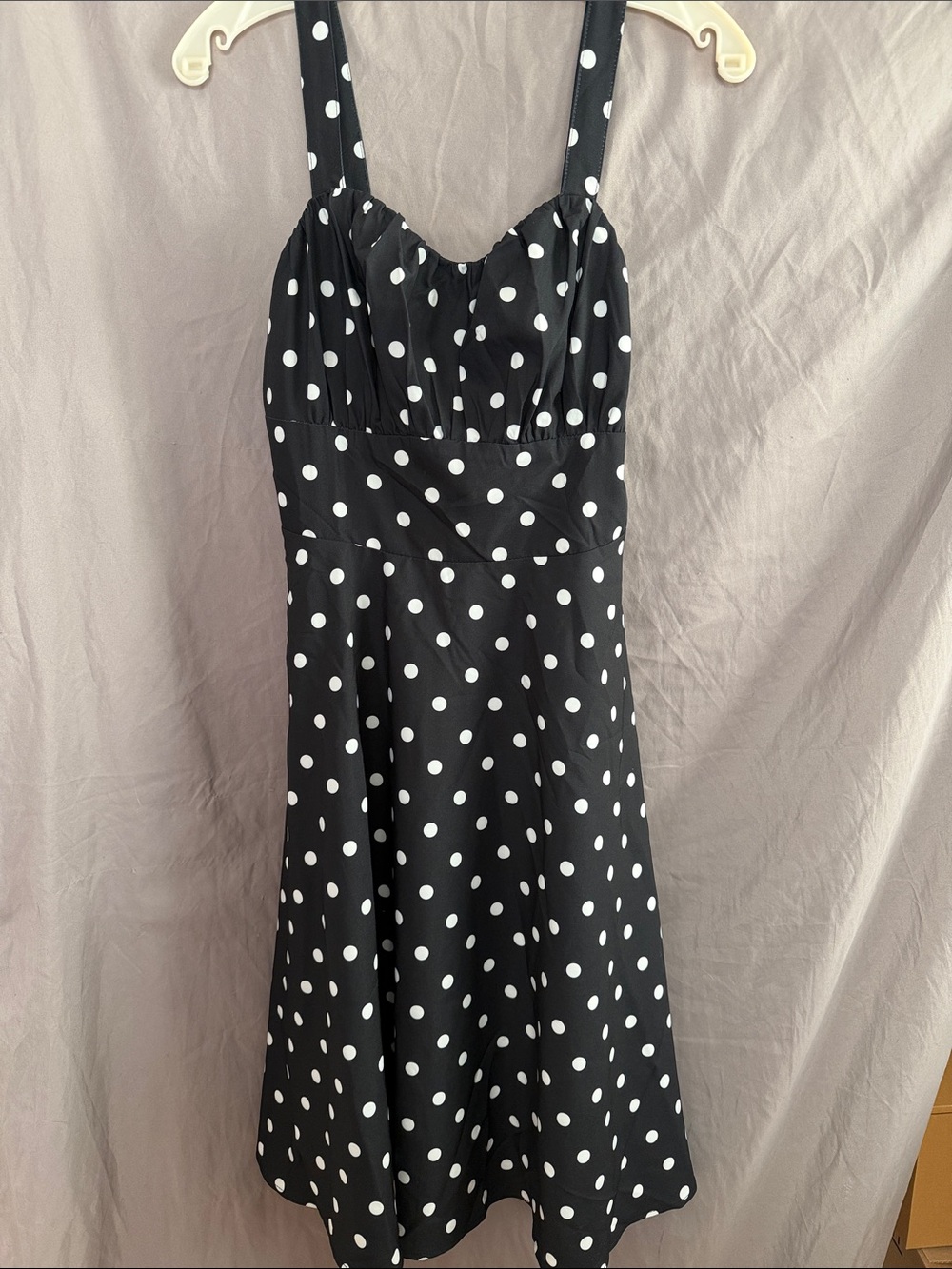 Black and White Polka Dot Midi Dress with Straps